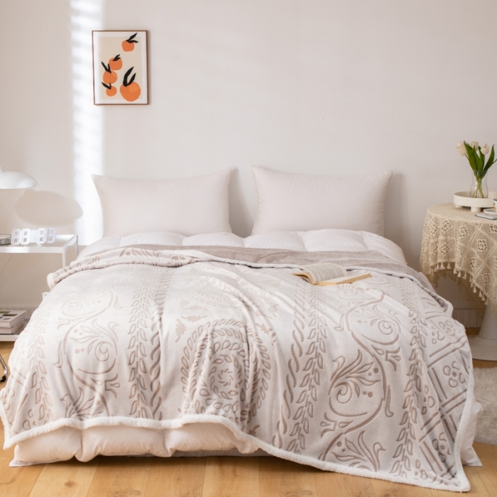 91家纺网 家纺一手货源 找家纺 来菲毛毯 2025新款背印剪花牛奶绒毛毯加厚毯子不掉毛高端毯子图腾花