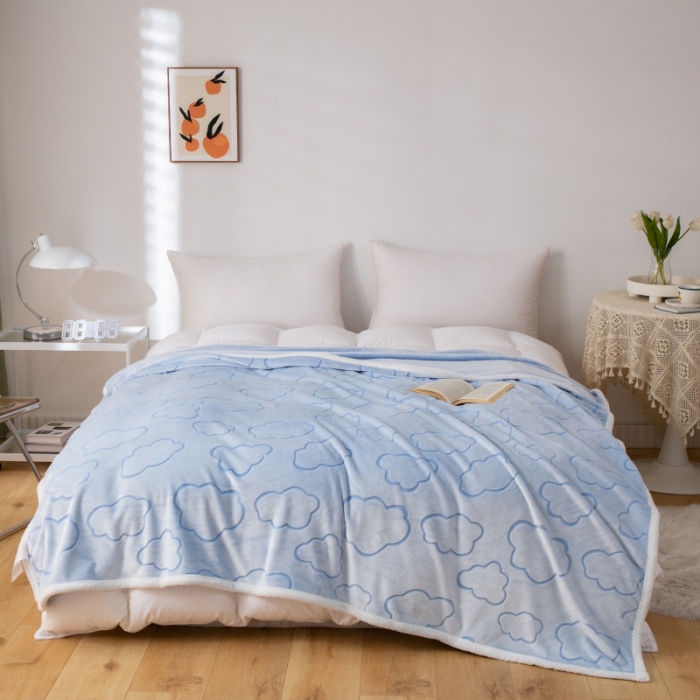 91家纺网 家纺一手货源 找家纺 来菲毛毯 2025新款背印剪花牛奶绒毛毯加厚毯子不掉毛高端毯子云朵