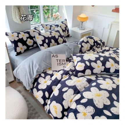 91家纺网 家纺一手货源 找家纺 吾欢心 2022新款牛奶绒四件套 花海