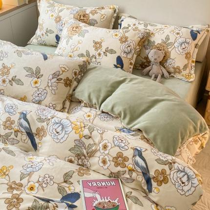 91家纺网 家纺一手货源 找家纺 （总）川悦生活 2022直播供货高克重小清新牛奶绒印花四件套