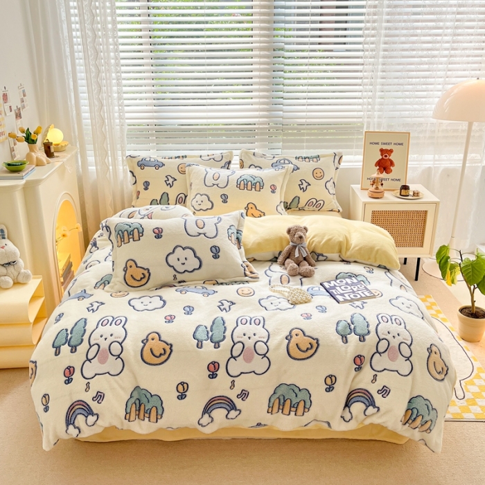 91家纺网 家纺一手货源 找家纺 2022新款5D牛奶绒雪花绒单被套 动物巴士