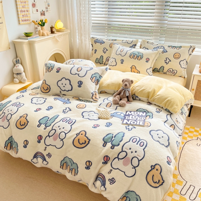 91家纺网 家纺一手货源 找家纺 2022新款5D牛奶绒雪花绒单被套 动物巴士