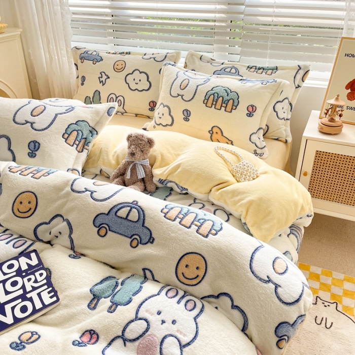 91家纺网 家纺一手货源 找家纺 2022新款5D牛奶绒雪花绒单被套 动物巴士