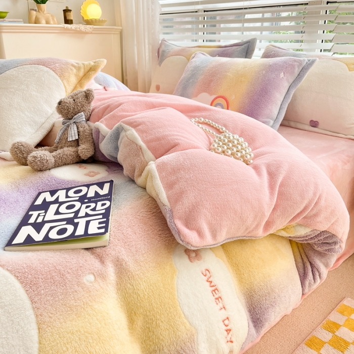 91家纺网 家纺一手货源 找家纺 2022新款5D牛奶绒雪花绒单被套 梦幻彩虹