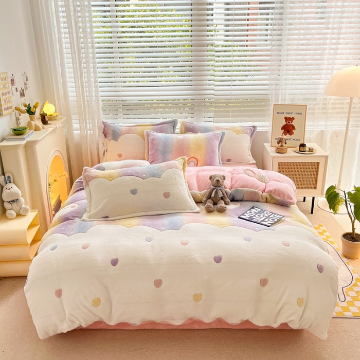 91家纺网 家纺一手货源 找家纺 2022新款5D牛奶绒雪花绒单被套 梦幻彩虹