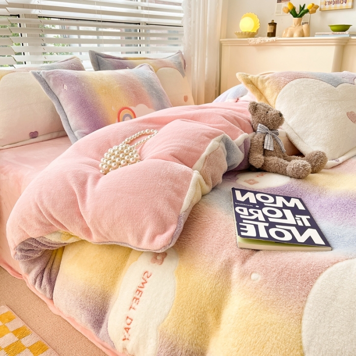 91家纺网 家纺一手货源 找家纺 2022新款5D牛奶绒雪花绒单被套 梦幻彩虹