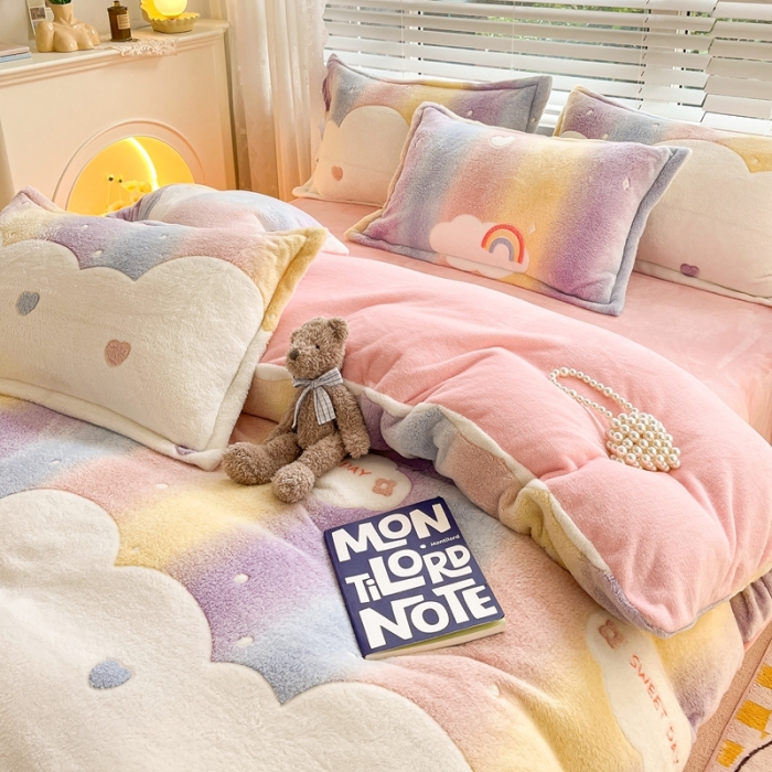 91家纺网 家纺一手货源 找家纺 2022新款5D牛奶绒雪花绒单被套 梦幻彩虹