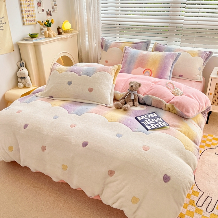 91家纺网 家纺一手货源 找家纺 2022新款5D牛奶绒雪花绒单被套 梦幻彩虹