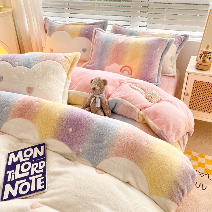 91家纺网 家纺一手货源 找家纺 2022新款5D牛奶绒雪花绒单被套 梦幻彩虹