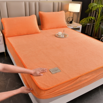 法澳 2024新款牛奶绒夹棉床笠可搭配被套 橘色