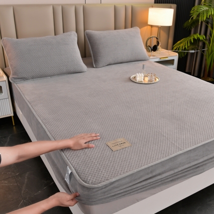 法澳 2024新款牛奶绒夹棉床笠可搭配被套 浅灰