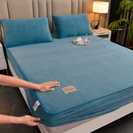 法澳 2024新款牛奶绒夹棉床笠可搭配被套 雾霾蓝