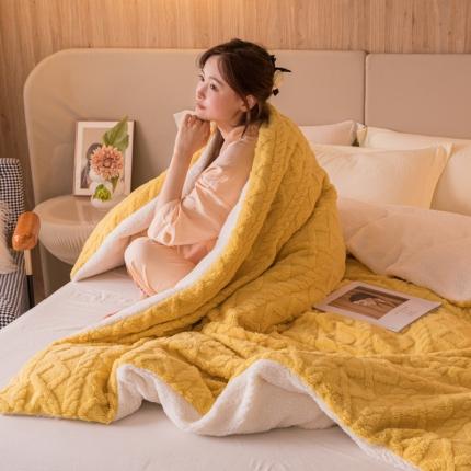 91家纺网 家纺一手货源 找家纺 简爱 2025塔芙绒纯色羊羔绒多功能毛毯被套休闲毯 菱形茉格-柠檬黄