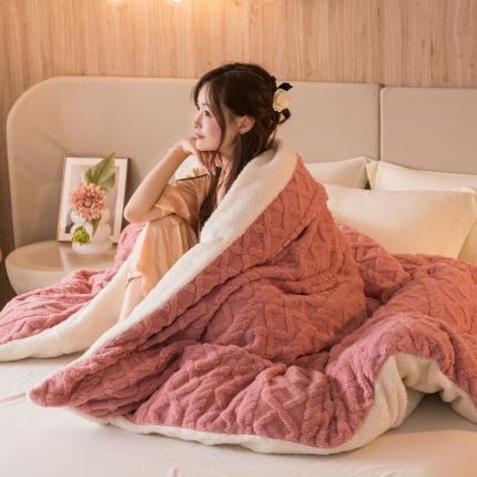 简爱 2025塔芙绒纯色羊羔绒多功能毛毯被套休闲毯 菱形茉格-豆沙
