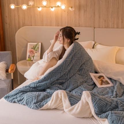 简爱 2025塔芙绒纯色羊羔绒多功能毛毯被套休闲毯 菱形苏格-暮色蓝