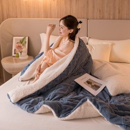 简爱 2025塔芙绒纯色羊羔绒多功能毛毯被套休闲毯 纹路菱形格-北卡蓝