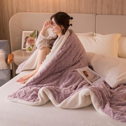 简爱 2025塔芙绒纯色羊羔绒多功能毛毯被套休闲毯 菱形茉格-香芋紫