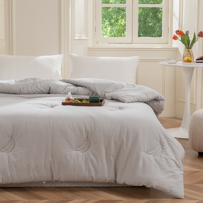 91家纺网 家纺一手货源 找家纺 久典 2022新款40支原棉华夫格大豆被春秋被冬被夏被高级灰