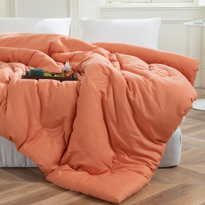 91家纺网 家纺一手货源 找家纺 久典 2022新款40支原棉华夫格大豆被春秋被冬被夏被焦糖色