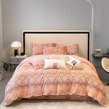 91家纺网 家纺一手货源 找家纺 大米家居 2023款230克8斤重着色雕花绒四件套 波西米亚