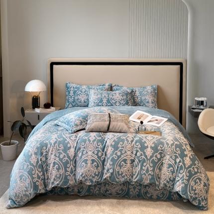 91家纺网 家纺一手货源 找家纺 大米家居 2023款230克8斤重着色雕花绒四件套 欧典派对