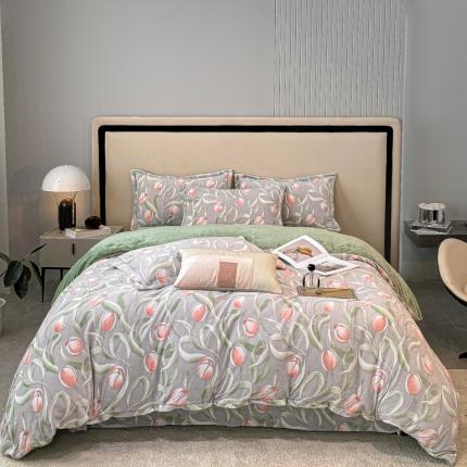 91家纺网 家纺一手货源 找家纺 大米家居 2023款230克8斤重着色雕花绒四件套 幽香恋曲