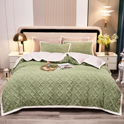 91家纺网 家纺一手货源 找家纺 席之家 22秋冬加厚保暖塔芙绒牛奶绒四件套直播爆款 抹茶绿