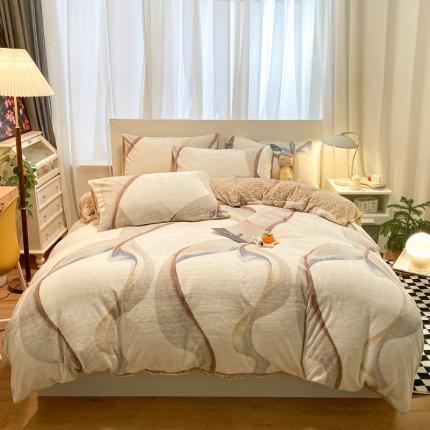 91家纺网 家纺一手货源 找家纺 桃子家居 2022新款ins轻奢简约北欧加厚牛奶绒系列四件套 莫兰