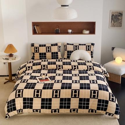 91家纺网 家纺一手货源 找家纺 桃子家居 2022新款ins轻奢简约北欧加厚牛奶绒系列四件套 曲奇