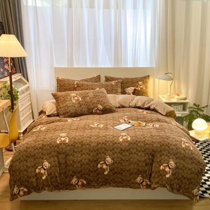 桃子家居 2022新款ins轻奢简约北欧加厚牛奶绒系列四件套 哈尼熊