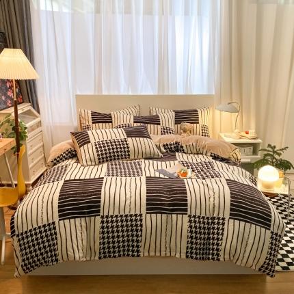 桃子家居 2022新款ins轻奢简约北欧加厚牛奶绒系列四件套 黑白涂鸦