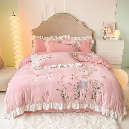 凯美2022新款牛奶绒四件套花镜系列 粉玉