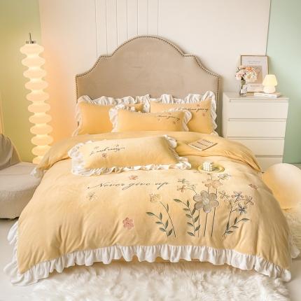 凯美2022新款牛奶绒四件套花镜系列 浅黄