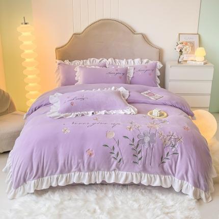 凯美2022新款牛奶绒四件套花镜系列 浅紫