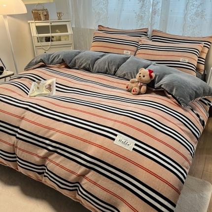 91家纺网 家纺一手货源 找家纺 花漾2023新款无印极简风牛奶绒四件套 拿破仑