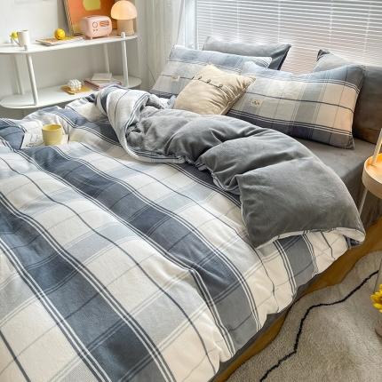 91家纺网 家纺一手货源 找家纺 花漾2023新款无印极简风牛奶绒四件套 凡尔赛