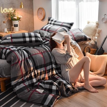 91家纺网 家纺一手货源 找家纺 花漾2023新款无印极简风牛奶绒四件套 宝丽灰