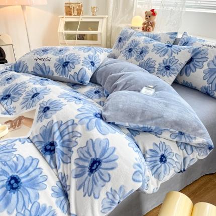 91家纺网 家纺一手货源 找家纺 花漾2023新款无印极简风牛奶绒四件套 荷塘月色