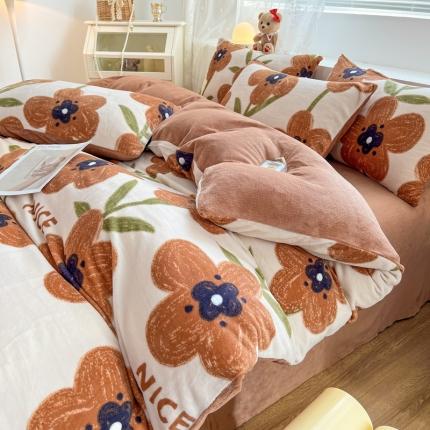 91家纺网 家纺一手货源 找家纺 花漾2023新款无印极简风牛奶绒四件套 南乔