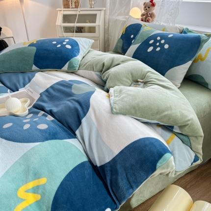 91家纺网 家纺一手货源 找家纺 花漾2023新款无印极简风牛奶绒四件套 牛油果