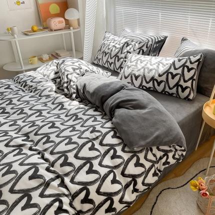 91家纺网 家纺一手货源 找家纺 花漾2023新款无印极简风牛奶绒四件套 欢乐颂