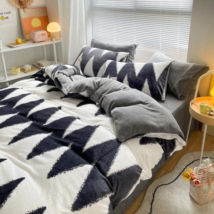 91家纺网 家纺一手货源 找家纺 花漾2023新款无印极简风牛奶绒四件套 摩卡