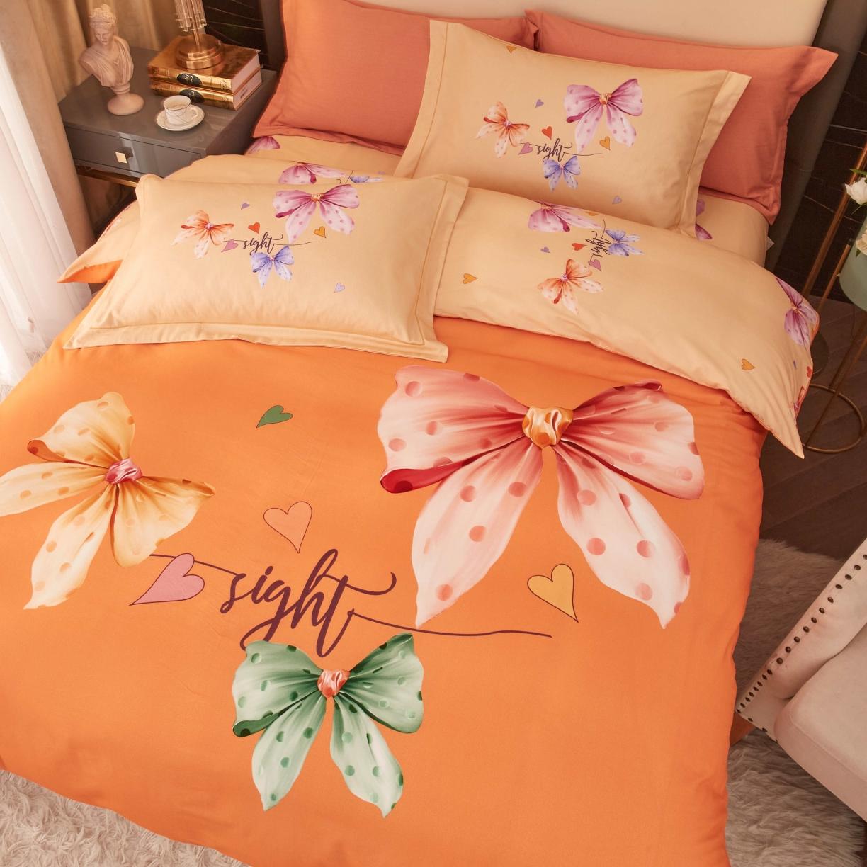 91家纺网 家纺一手货源 找家纺 惠居家 2022大版全棉磨毛四件套中国风花卉花之蝶影 桔