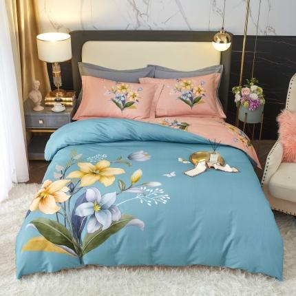 惠居家 2022大版全棉磨毛四件套中国风花卉花醉 绿