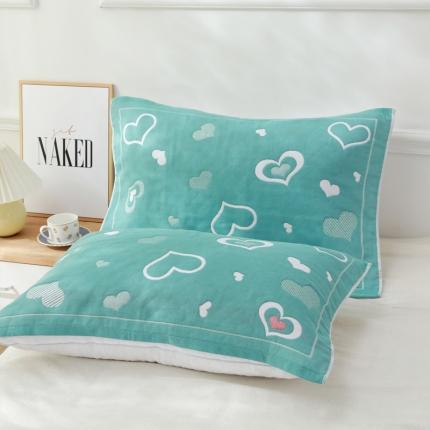 91家纺网 家纺一手货源 找家纺 朴尔 2022新款柔棉花间风系列三层纱布枕巾（一对） 心连心绿（52*78）