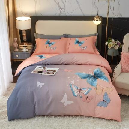 惠居家 2022大版全棉磨毛四件套中国风花卉翩翩起舞 粉