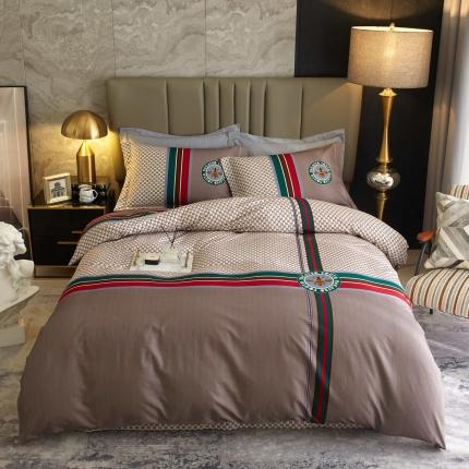 91家纺网 家纺一手货源 找家纺 惠居家 2022大版全棉磨毛四件套中国风花卉时光偶遇 咖