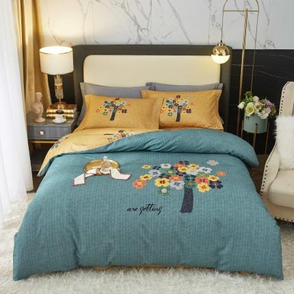 惠居家 2022大版全棉磨毛四件套中国风花卉颂秋 绿