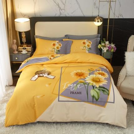 惠居家 2022大版全棉磨毛四件套中国风花卉夏日晴海 黄