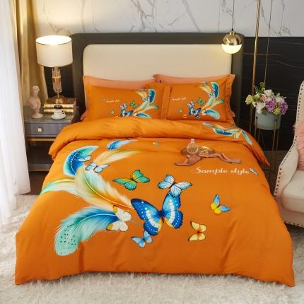 91家纺网 家纺一手货源 找家纺 惠居家 2022大版全棉磨毛四件套中国风花卉仙香花谷 桔